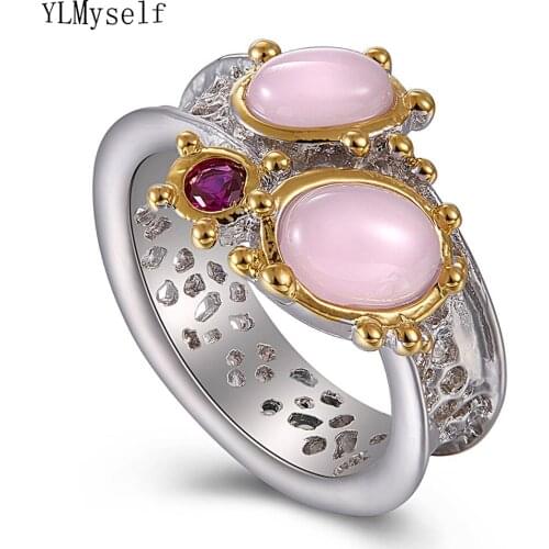 Latest Fashion ring Oval pink opal stones Luxury Jewellery White+Gold 2 Tone plated Pretty Finger rings for women