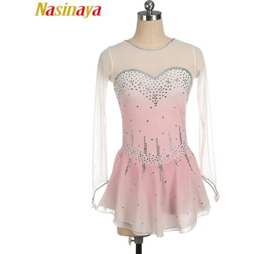Figure Skating Costume Dress Customized Showwear Ice Skating Skirt for Girl Women Kids Patinaje Gymnastics Performance pink