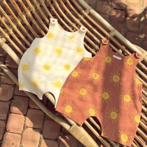 Summer Baby Girls and Boys Fashion Sun Cartoon Printing Casual Loose Sleeveless Overalls