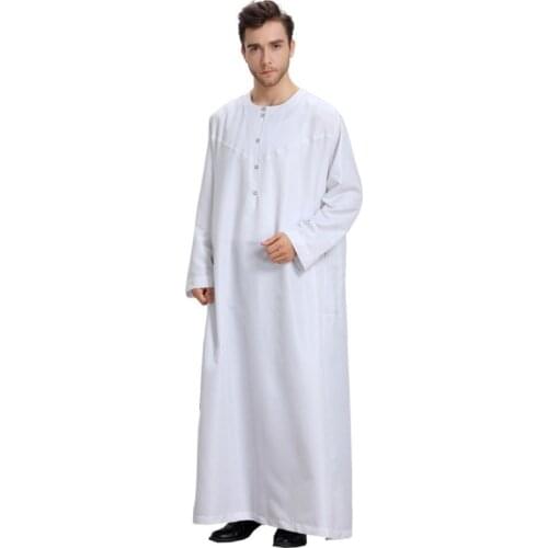 Mens Islamic Dresses Clothing Kaftan Men Muslim Arab Long Sleeve Men Middle East Abaya Jubba Thobe White Marocain Moslim Jurken