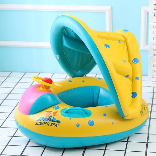 Inflatable Baby Swimming Sitting Ring Baby Infant Swimming Float Adjustable Sunshade Seat Inflatable Wheels Swimming Pool Toys