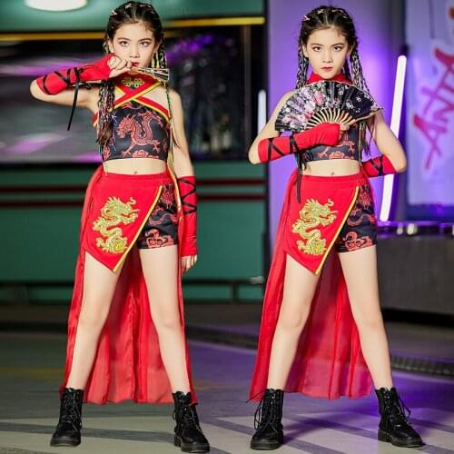 2021 New Girls Jazz Dance Clothes ChildrenS Street Dance Stage Performance Costumes Chinese Style Catwalk Show Outfits DWY5698