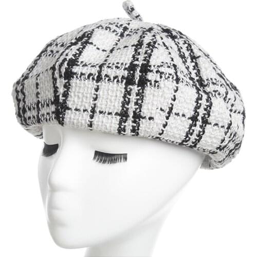 Autumn Winter Lady Berets Black white lattices Pumpkin cap thin British Style Berets Hat for women chapeau pour les femmes