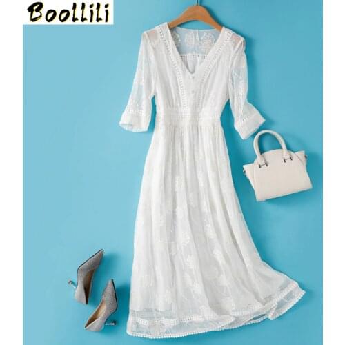 100% Real Silk Summer Dress 2020 Vintage Elegant Maxi Dress Women Clothes Ladies Dresses Korean White Women Dress Vestidos