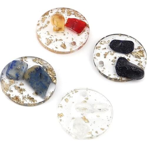 10 PCs Round Resin Natural Stone Bump Charms Gold Color Foil 18mm Dia For DIY Necklace Earring Bracelet Jewelry Making
