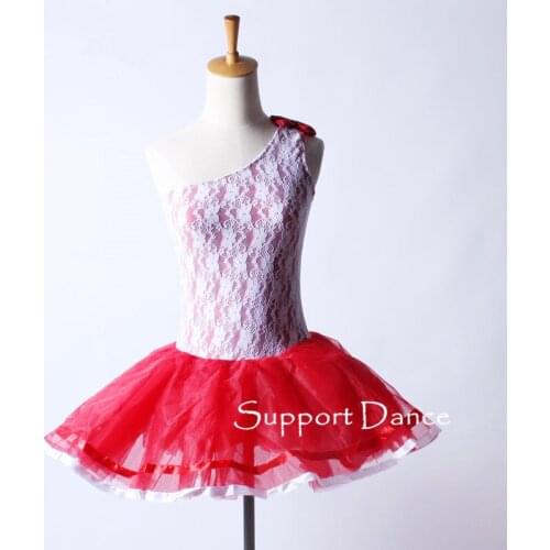 Support-Dance Oblique Neckline Lace Professional Ballet Tutu Dress Kids Adult Dance Costume C208