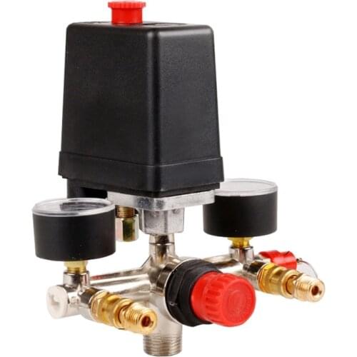 230V Regulator Heavy Duty Air Compressor Pump Pressure Control Switch 1 Port Air Pump Control Valve Switch 90-120 PSI with Gaug