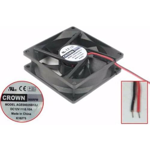 CROWN AGE08025B12J DC 12 V0.10A 80x80x25mm 2-Wire Server Cooling Fan