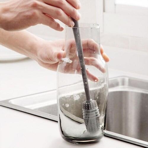 Silicone Milk Bottle Brush 360 Long Handle Cup Brush Household Cleaning Brush Kitchen Baby Bottle Brush Vacuum Flask Clean Brush