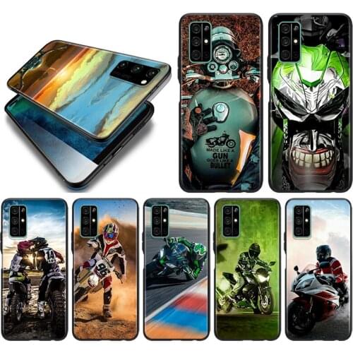 Retro Moto Cross Motorcycle Silicone Cover For Huawei Honor 10i 10 9C 9A RU 9X 9N 9S 9 Pro Lite Play 3E V9 Black Phone Case