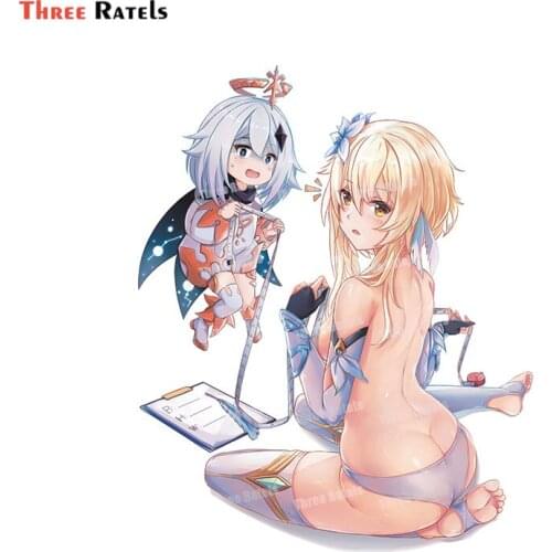 Three Ratels A171Cute Cartoon Role Paimon And Lumine Genshin Impack Sticker For Car-Styling Automobiles & Motorcycle Vinyl Decal