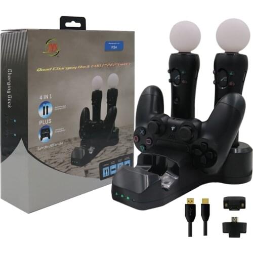 Charge Station Charging Dock for PS VR Controllers and PS Move Motion Controller 4 in 1 For Playstation 4 Charger+Micro adapter