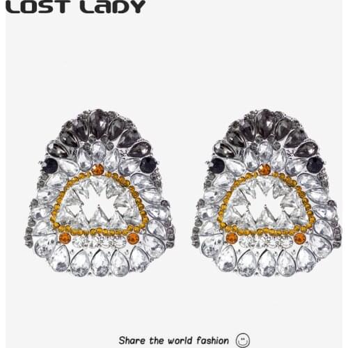 Lost Lady Crystal Cute Shark Animals Stud Earrings for Women Statement Shiny Female Earring Street Style Jewelry Wholesale