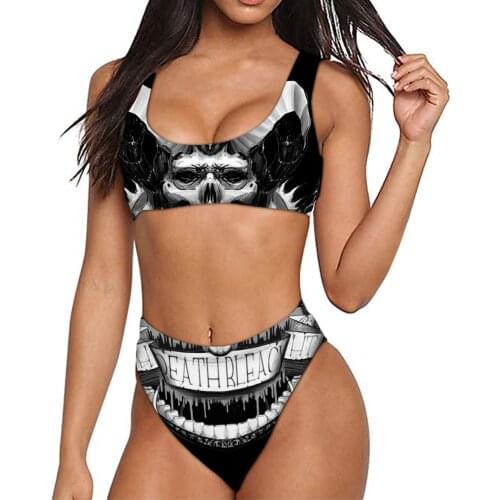 Punk Summer Womens Black Sexy Tight-Fitting Printed Swimsuit Suspenders Dark Black Swimsuit Casual Top