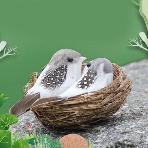 1 Set Birds Nest with Birds & Birds Egg Artificial Feathered Bird for Garden Decoration Handmade Realistic Bird Nest and Birds