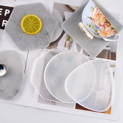 1PC Geometric Coaster Resin Mold Handmade Tray Coaster Crystal Epoxy Molds Nordic Tea Set Silicone Mould For Home Decoration