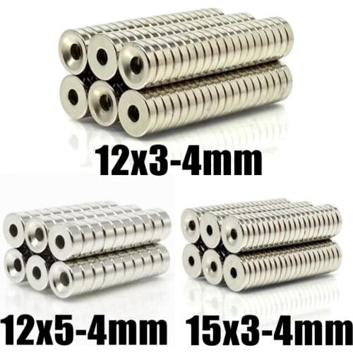 10~200Pcs 12x3 12x5 15x3 12*3 Hole 4 N35 NdFeB Countersunk Round Magnet Super Powerful Strong Permanent Magnetic imanes Disc