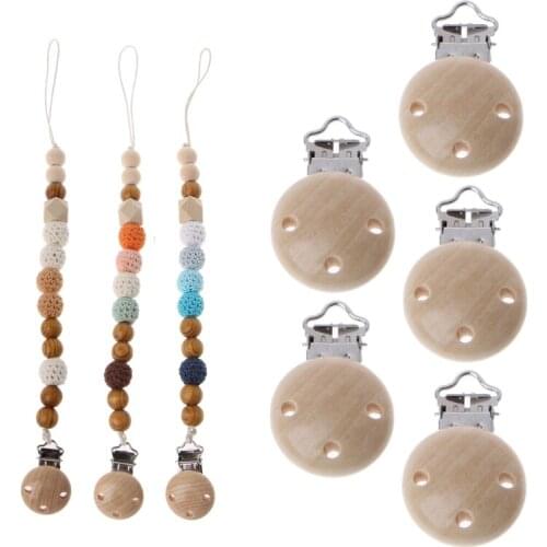 5Pcs Metal Wooden Baby Pacifier Clips Infant Soother Clasps Holders Accessories F3ME