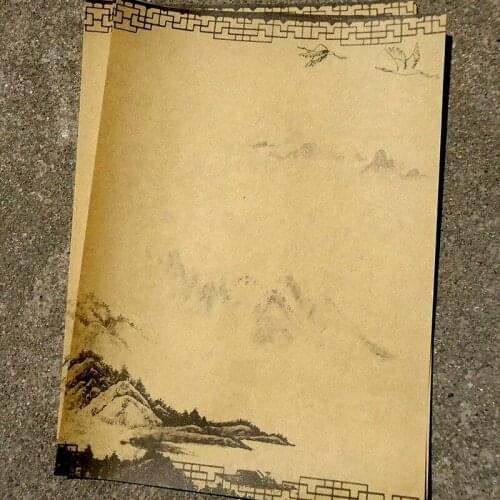 8Pcs/lot Vintage Kraft Paper Writing Letter Landscape Painting Stationery Romantic Note Painting Paper School Office Supplies