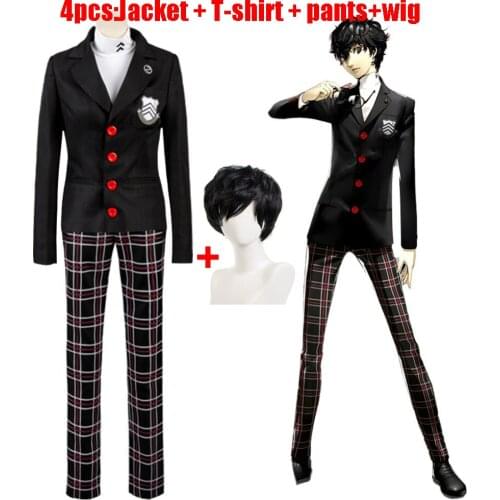 Anime Persona 5 Protagonist Hero Akira Kurusu Cosplay Costume P5 JOKER Man Suit College Uniform Party Blazer Coat Plaid Pants