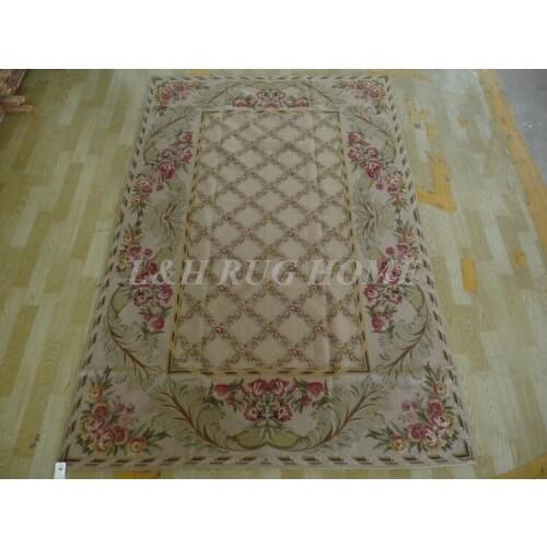 Free shipping 10K 5.2'x8.1' needlepoint woolen rugs with flowers design handmade rugs