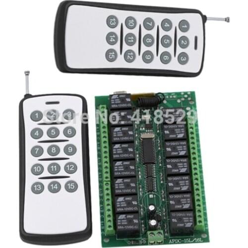 15CH wireless remote switch 12v,Fixed code 2 Transmitter 1 Receiver RF Remote Control Switch SKU: 5055