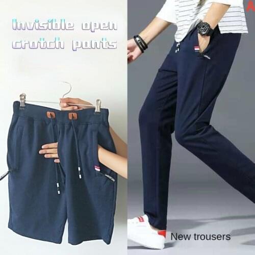 Mens Spring and Autumn Invisible Zipper Open Crotch Outdoor Easy To Do Things Playing Wild Pants Sex Free Pants Loose Sports