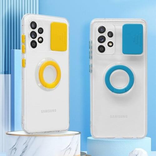 Candy Color Invisible Ring Holder Phone Case For Samsung Galaxy A52 A72 A32 A12 S21 Ultra S21Plus Slide Camera Clear Soft Cover