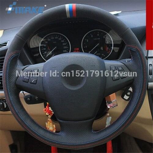 For BMW X5 High Quality Hand-stitched Anti-Slip Black Leather Black Suede Blue Red Thread DIY Steering Wheel Cover