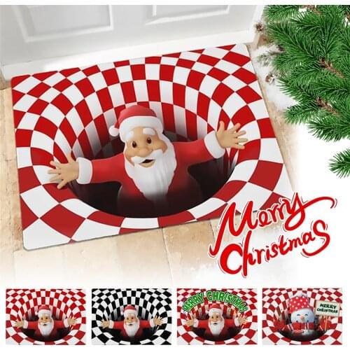Indoor Outdoor Christmas Decoration 3D Santa Vortex Illusion Doormat Flannel Carpet Living Room Bedroom Door Floor Mat