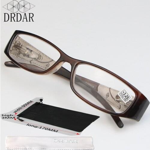 DRDAR Square Womens Reading glasses 8854 fashion elegant Flowers Anti-blue light Brown glasses +100+400