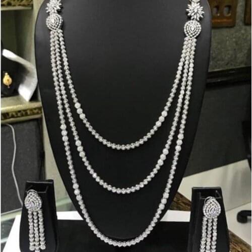 HIBRIDE Exclusive Long Chain Cubic Zirconia Wedding Bridal Dubai Jewelry Sets for Woman Gold Luxury Jewelry Set N46