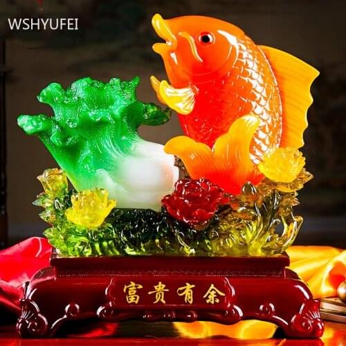 Chinese Resin Fish Model Sculpture Ornaments Living Room Feng Shui Decoration Office Desktop Lucky Fortune Decor Accessories