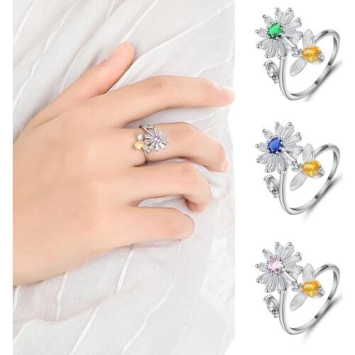 Spinner Ring Trendy Jewelry Rings For Women Flower Bee Elegant Adjustable Ring Stress Release Accessory Female Gothic Jewelry
