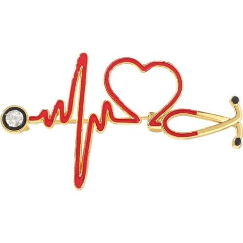 Red Heart Rate Brooches Medical Medicine Enamel Pin Electrocardiogram Stethoscope Pins Personality Hospital Nurse Doctor Jewelry