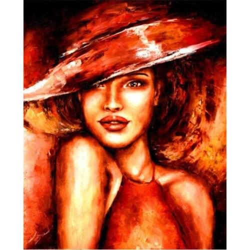 Full Square Diamond Painting Kits Hat Woman Portrait Mosaic Embroidery Picture Crystal Rhinestones Stickers Decal Wall Art Gifts