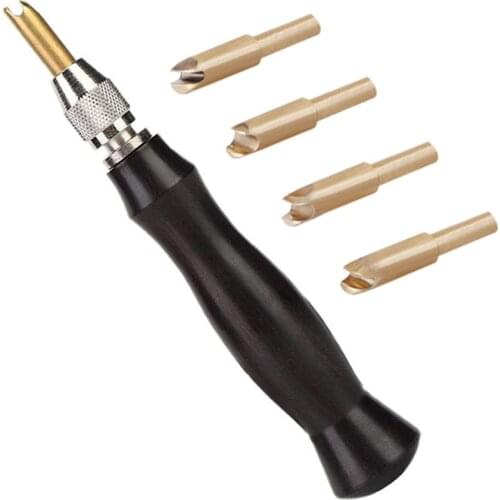 LMDZ Leather Edge Creaser Set with 4 Replaceable Brass Head 1.5-2-2.5-3mm Press Sealing Machine Edge Marking Creaser DIY Tool