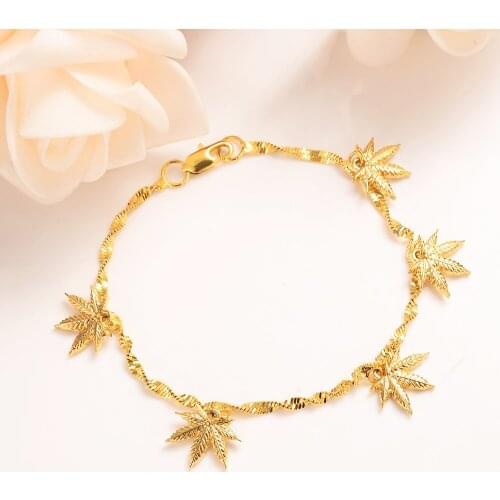 Bangrui 21 cm gold Color leaf pendant Chain Bracelet Men Jewelry party Gift Wholesale Trendy 5MM Wide Chain Link Bracelet
