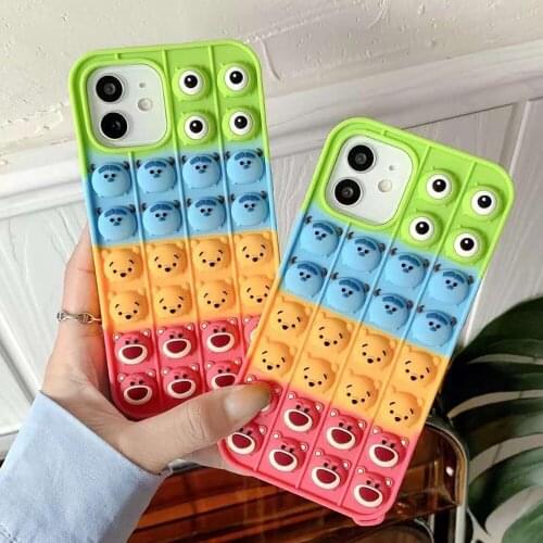 Fidget Toys Relieve Stress Mobile Phone Case For iPhone 12 ProMax 11ProMax 7 8 Plus SE 2020 Lovely Monster Soft Silicone Cover