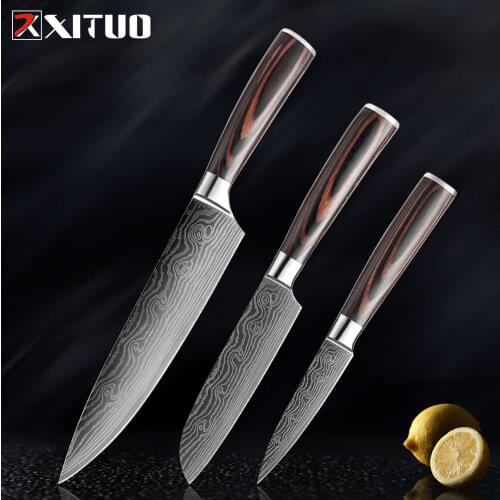 XITUO Brand 3Pcs Kitchen Knife Set Paring Utility Cleaver Santoku Chef Knife Sharp 7Cr17 Clad steel Kitchen Knife Free Shipping
