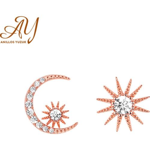 New Arrival 925 Sterling Silver Stud Star Earrings Zirconia Asymmetry Earings Brincos Free Shipping For Womens Gift