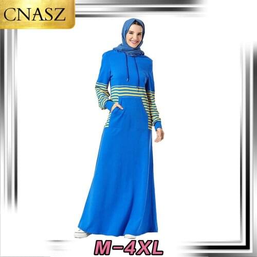 New Stylish Islamic Turkey Comfortable Hoodie Striped Pocket Muslim Casual Dress Dubai Arabic Skirt Middle East Moroccan Kimono