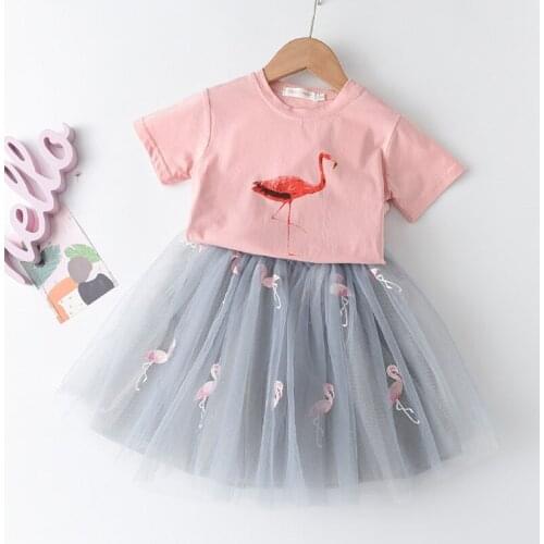 Girls Dress 2021 Summer New Baby Girls Clothes Cute Cartoon T-shirt and Mesh Embroidery Dress Suit 3 7 Years Children Clothing