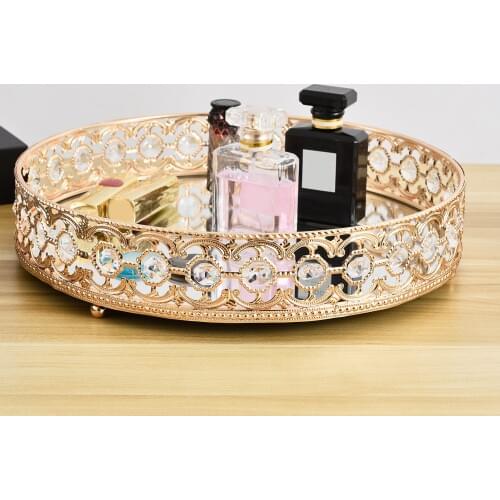 Makeup Organizer Tray, Decorative Crystal Vanity Tray, Round Cosmetic Storage for Jewelry, Makeup, Perfume, Home Decoration