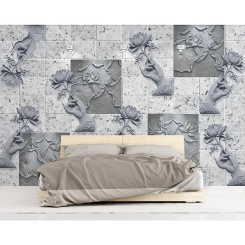 Bergamot stone relief embossed lotus 3d wallpaper mural,living room TV sofa wall bedroom kitchen wall papers home decor