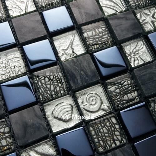 Luxury Gray Stone mixed Black Glass Metal Mosaic Tile,Kitchen Backsplash Waistline Bathroom shower tile Hallway Cover Wall Tile