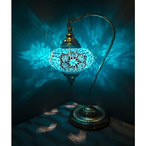 Handmade Turkish Moroccan Mosaic Authentic Vintage Art Deco Table Bedside Lamp, Turquoise Colors, 6 Patterns