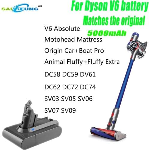 Replace Dyson V6 21.6V 5000mAh Rechargeable Lithium Battery, Compatible with DC58 DC59 DC61 DC62 DC74 SV09 SV07 SV03 965874-02