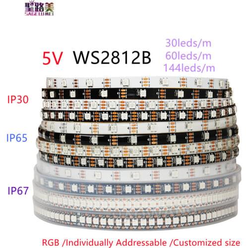 1m/5m WS2812/2812B Led Strip DC5V SMD5050 Individually Addressable Smart RGB Led Light Strip Tape Black/White PCB IP30 IP65 IP67