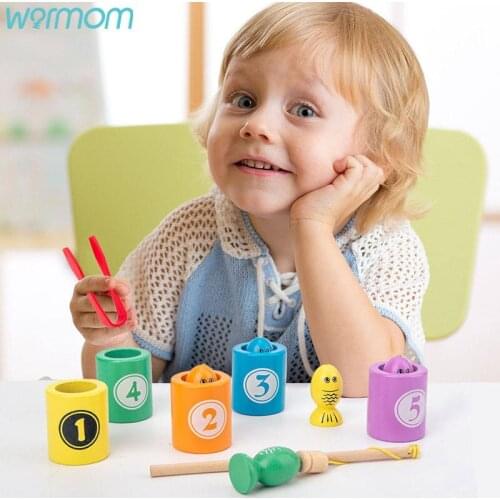 Warmom Digital Magnetic Fishing Clip Insect Game Parent-child Children Wooden Educational Early Education Toys